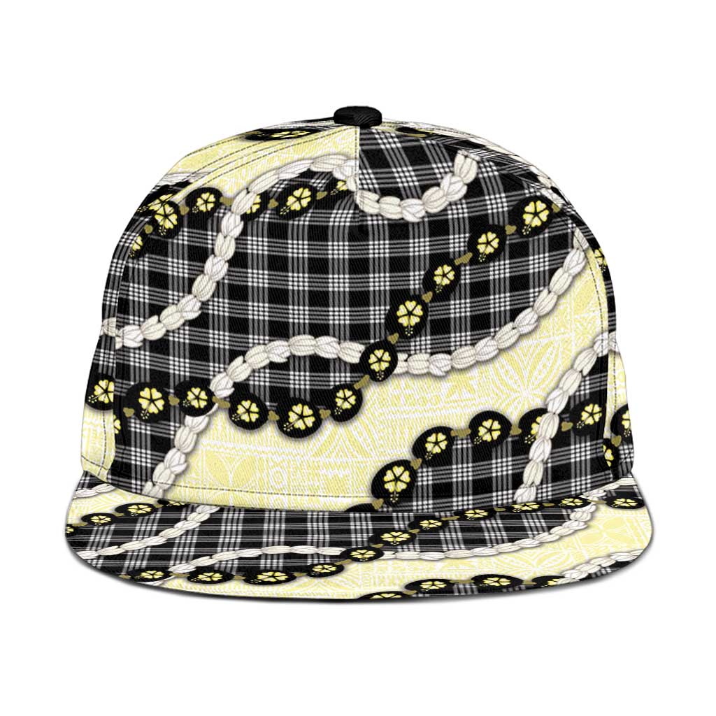 Black Palaka Hawaii Snapback Cap Kukui Nut Pikake Lei Hawaiian Tapa Pattern LT14 One Size Black - Polynesian Pride