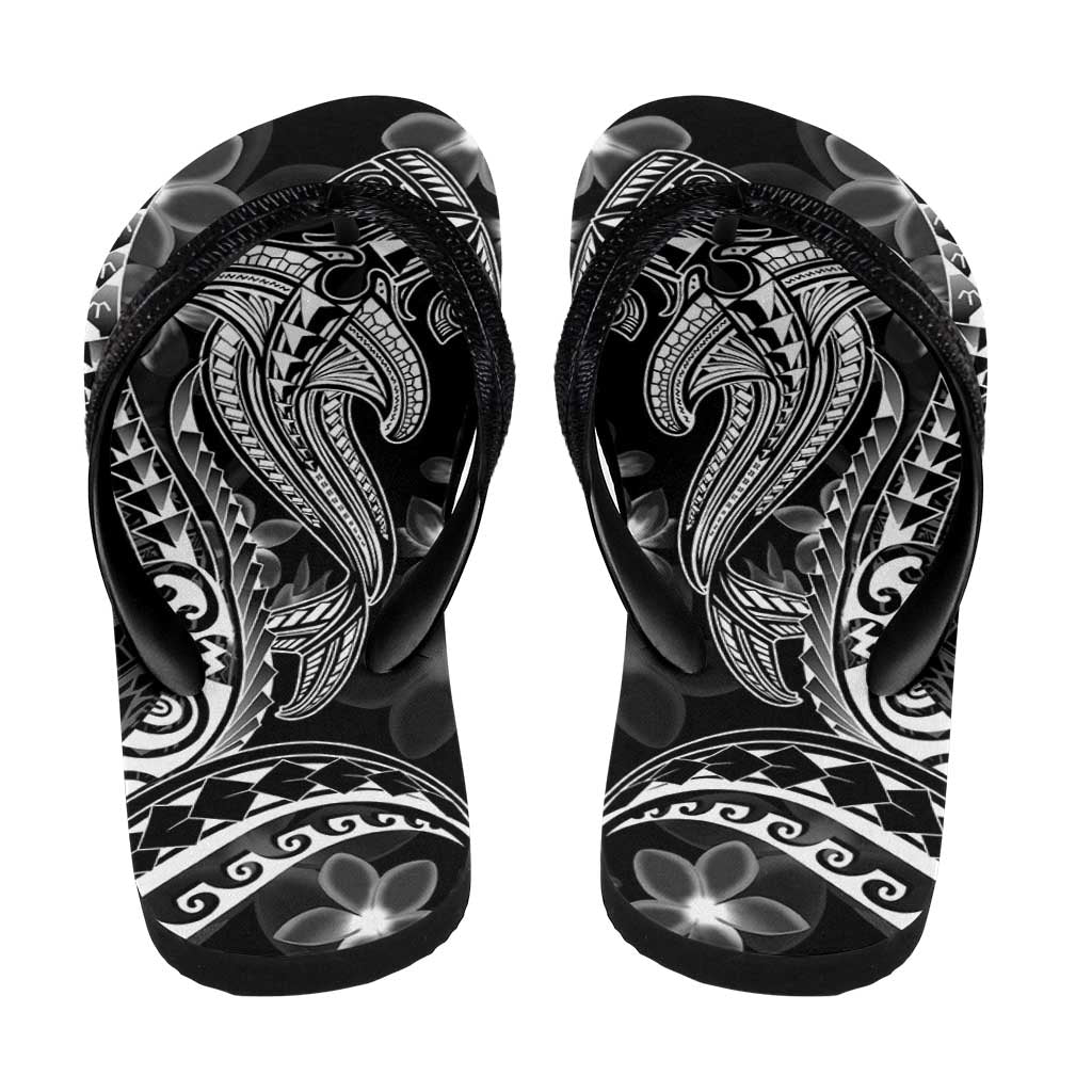 Black Polynesia Shark Tattoo Flip Flops Polynesian Plumeria LT14 - Polynesian Pride