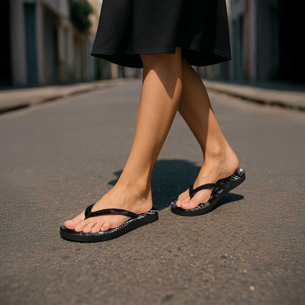 Black Polynesia Shark Tattoo Flip Flops Polynesian Plumeria LT14 - Polynesian Pride