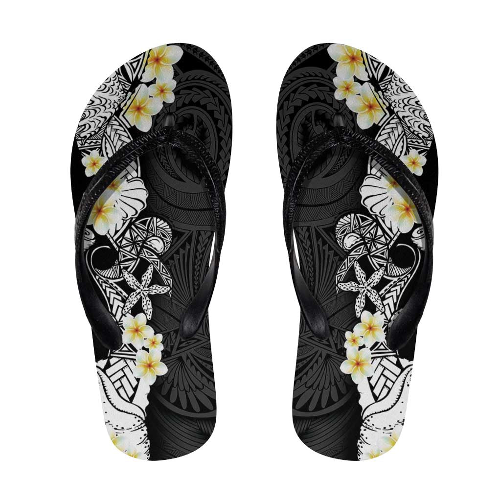 Black Samoa Tattoo Flip Flops Plumeria Samoan Ocean Tatau Pattern LT14 Black - Polynesian Pride