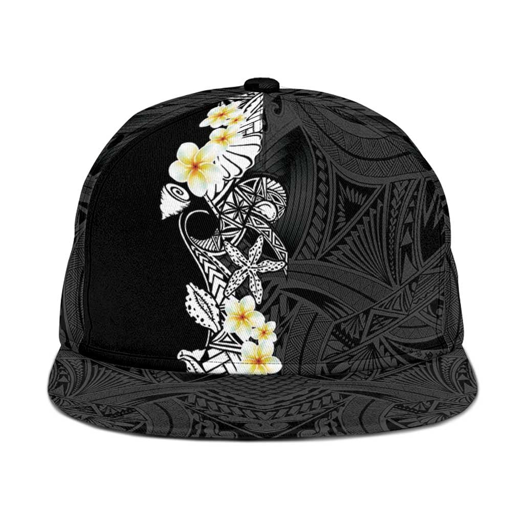 Black Samoa Tattoo Snapback Cap Plumeria Samoan Ocean Tatau Pattern LT14 One Size Black - Polynesian Pride