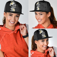 Black Samoa Tattoo Snapback Cap Plumeria Samoan Ocean Tatau Pattern LT14 - Polynesian Pride