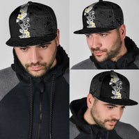 Black Samoa Tattoo Snapback Cap Plumeria Samoan Ocean Tatau Pattern LT14 - Polynesian Pride