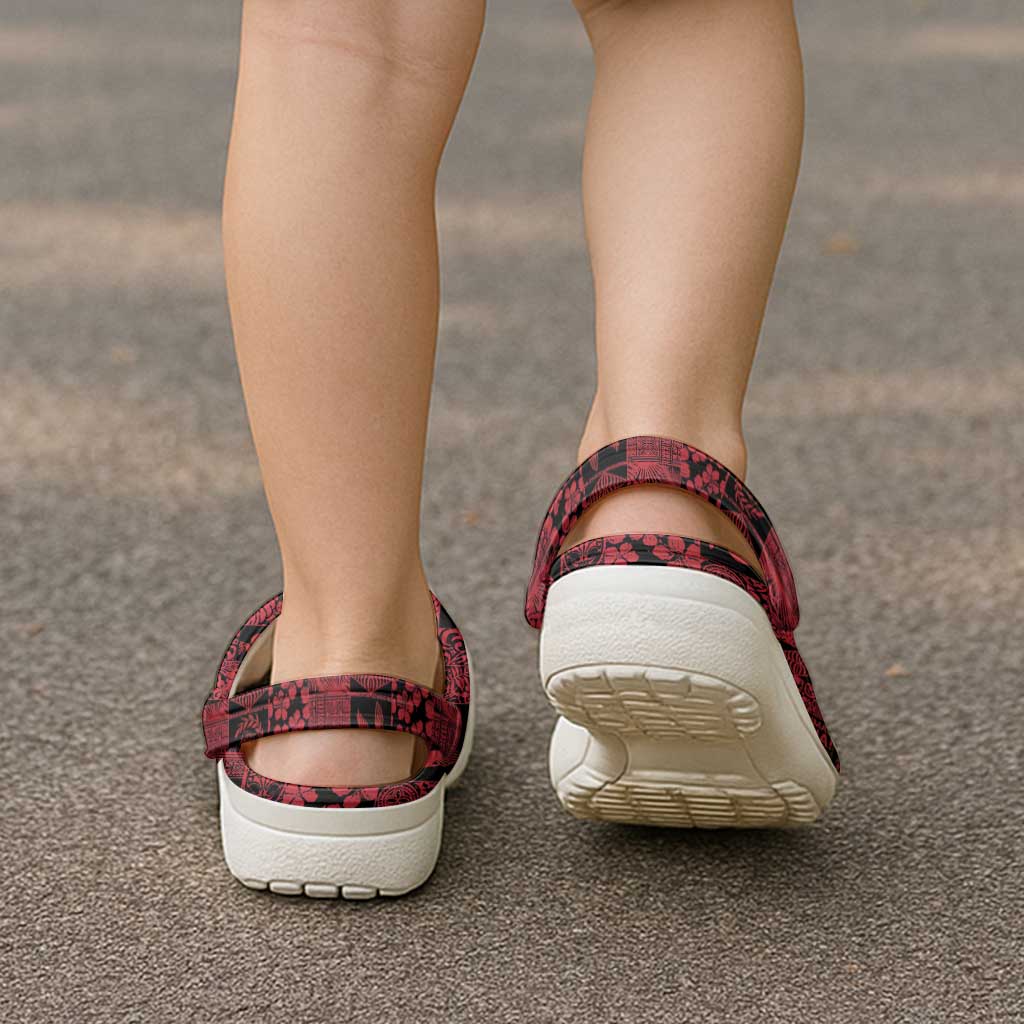 Black Tonga Kilisimasi Fiefia Clogs Shoes Pacific Patchwork Xmas Vibes LT9 - Polynesian Pride