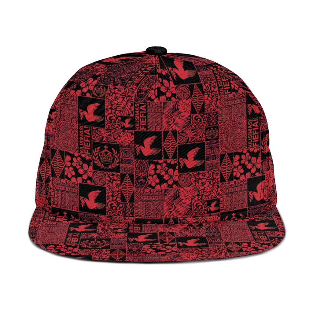 Black Tonga Kilisimasi Fiefia Snapback Cap Pacific Patchwork Xmas Vibes LT9 One Size Black - Polynesian Pride