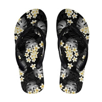Black Tropical Hawaii Flip Flops Seamless Monstera Plumeria Hawaiian Pattern LT14 Black - Polynesian Pride