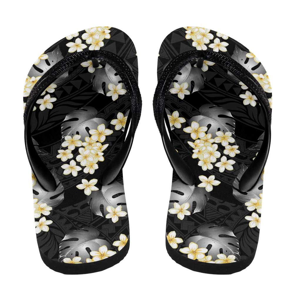 Black Tropical Hawaii Flip Flops Seamless Monstera Plumeria Hawaiian Pattern LT14 - Polynesian Pride