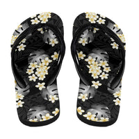 Black Tropical Hawaii Flip Flops Seamless Monstera Plumeria Hawaiian Pattern LT14 - Polynesian Pride