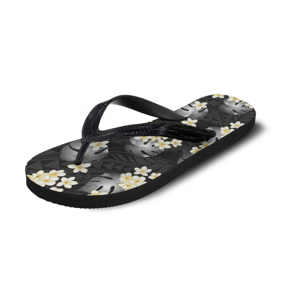 Black Tropical Hawaii Flip Flops Seamless Monstera Plumeria Hawaiian Pattern LT14 - Polynesian Pride