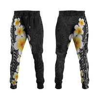 Black Tropical Plumeria With Galaxy Polynesian Art Jogger Pants LT14 Black - Polynesian Pride