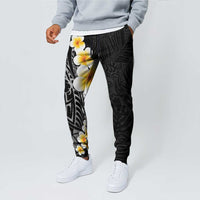 Black Tropical Plumeria With Galaxy Polynesian Art Jogger Pants LT14 - Polynesian Pride