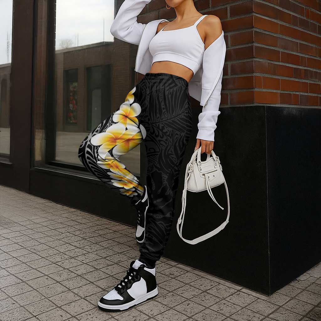 Black Tropical Plumeria With Galaxy Polynesian Art Jogger Pants LT14 - Polynesian Pride