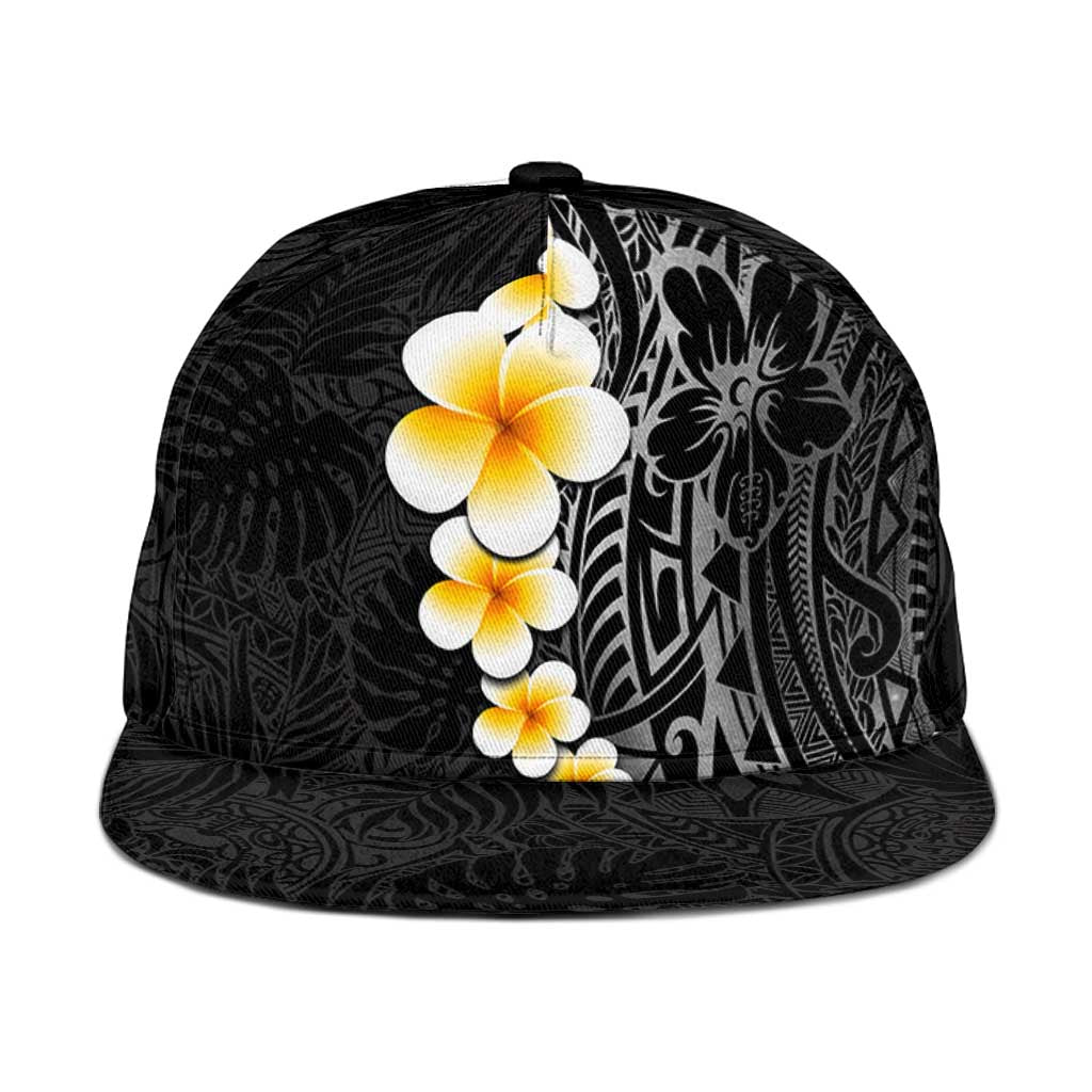 Black Tropical Plumeria With Galaxy Polynesian Art Snapback Cap LT14 One Size Black - Polynesian Pride