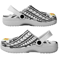 Black Vintage Tonga Ngatu Pattern With Plumeria Clogs Shoes LT05 - Polynesian Pride