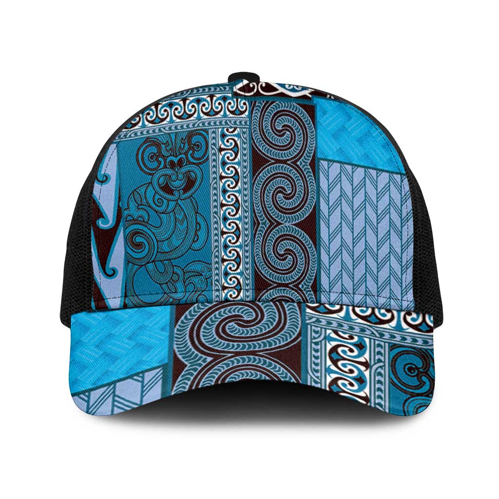 Blue Aotearoa Kowhaiwhai Pattern Baseball Net Cap NZ Maori Quilt Style LT14 One Size Black Blue - Polynesian Pride