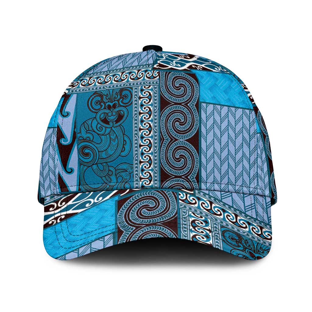 Blue Aotearoa Kowhaiwhai Pattern Classic Cap NZ Maori Quilt Style LT14 Universal Fit Blue - Polynesian Pride