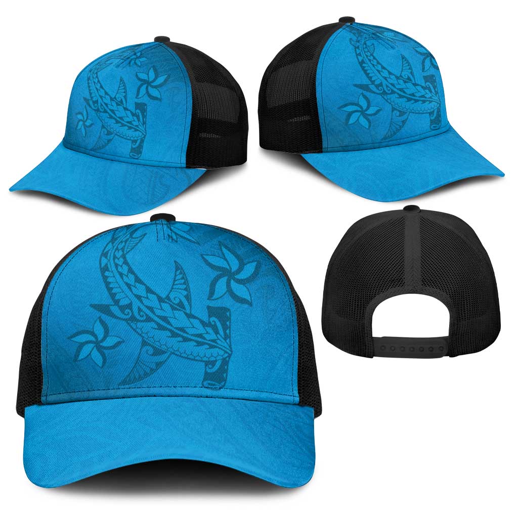 Blue Gradient Polynesia Baseball Net Cap Hawaiian Tribal Hammerhead Shark Tattoo LT14 - Polynesian Pride