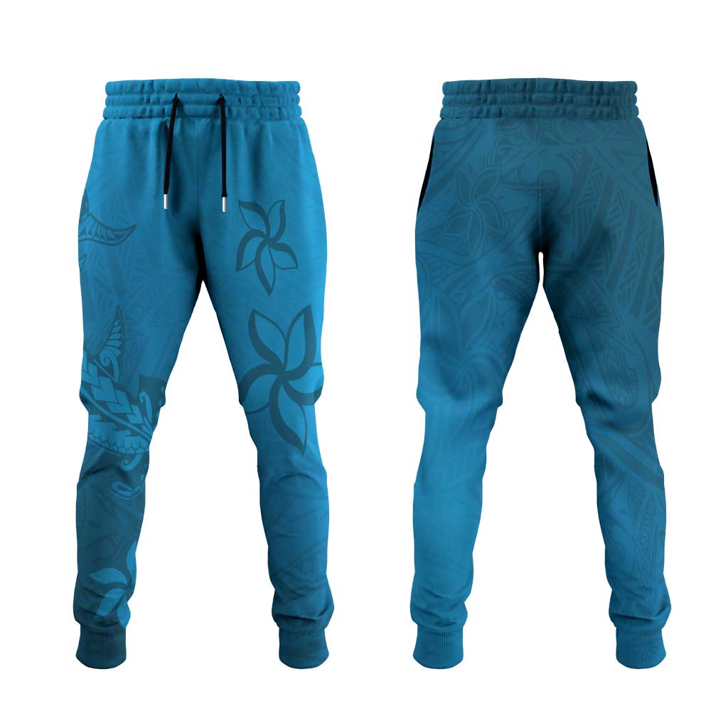 Blue Gradient Polynesia Jogger Pants Hawaiian Tribal Hammerhead Shark Tattoo LT14 Blue - Polynesian Pride