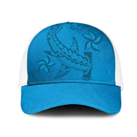 Blue Gradient Polynesia Mesh Trucker Cap Hawaiian Tribal Hammerhead Shark Tattoo LT14 One Size White Blue - Polynesian Pride