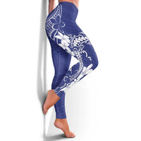 Blue Hawaii Leggings Hammerhead Shark Tattoo Curve Polynesian LT14 - Polynesian Pride