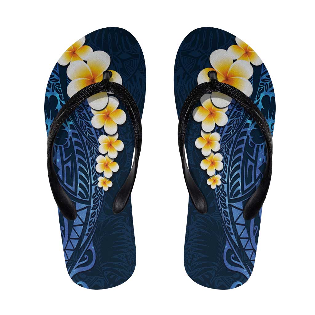 Blue Polynesia Flip Flops Plumeria Tropical Leaves Galaxy Polynesian Art LT14 Blue - Polynesian Pride