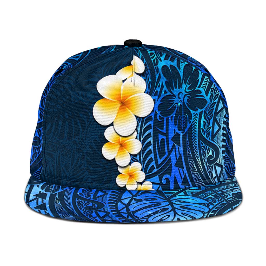 Blue Polynesia Snapback Cap Plumeria Tropical Leaves With Galaxy Polynesian Art LT14 One Size Blue - Polynesian Pride