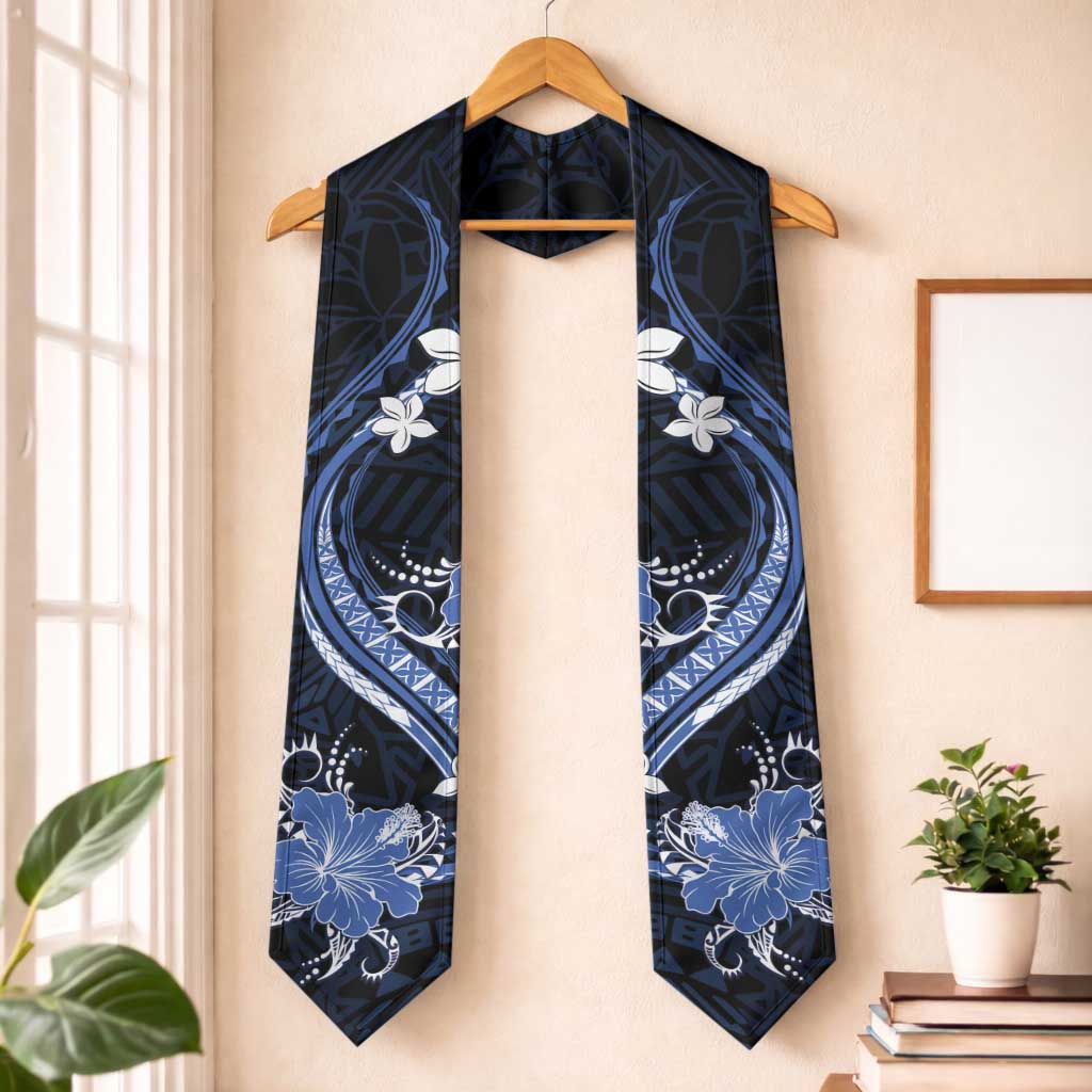 Blue Polynesian Pattern With Tropical Flowers Graduation Stole LT05 One Size Blue - Polynesian Pride