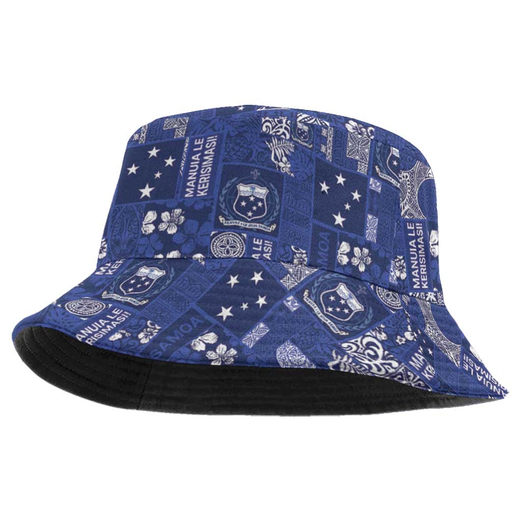 Blue Samoa Manuia Le Kerisimasi Bucket Hat Pacific Patchwork Xmas Vibes LT9 One Size Blue - Polynesian Pride