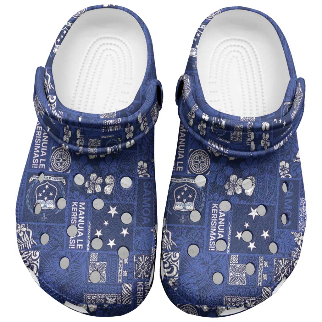 Blue Samoa Manuia Le Kerisimasi Clogs Shoes Pacific Patchwork Xmas Vibes LT9 Blue - Polynesian Pride