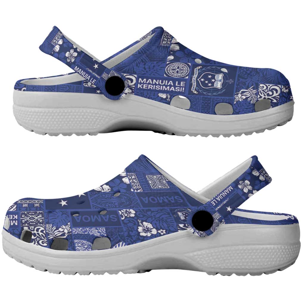 Blue Samoa Manuia Le Kerisimasi Clogs Shoes Pacific Patchwork Xmas Vibes LT9 - Polynesian Pride