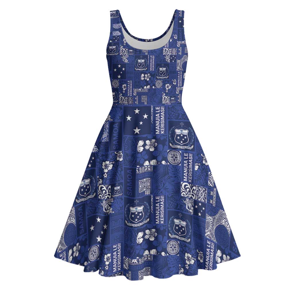 Blue Samoa Manuia Le Kerisimasi Midi Dress Pacific Patchwork Xmas Vibes LT9 Blue - Polynesian Pride