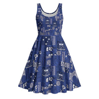 Blue Samoa Manuia Le Kerisimasi Midi Dress Pacific Patchwork Xmas Vibes LT9 Blue - Polynesian Pride