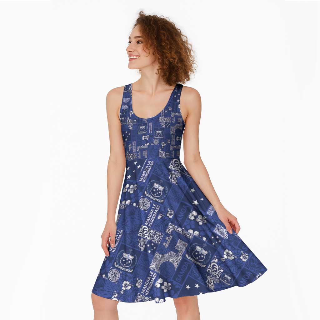 Blue Samoa Manuia Le Kerisimasi Midi Dress Pacific Patchwork Xmas Vibes LT9 - Polynesian Pride