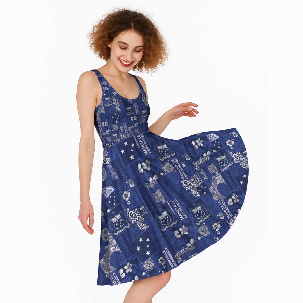 Blue Samoa Manuia Le Kerisimasi Midi Dress Pacific Patchwork Xmas Vibes LT9 - Polynesian Pride