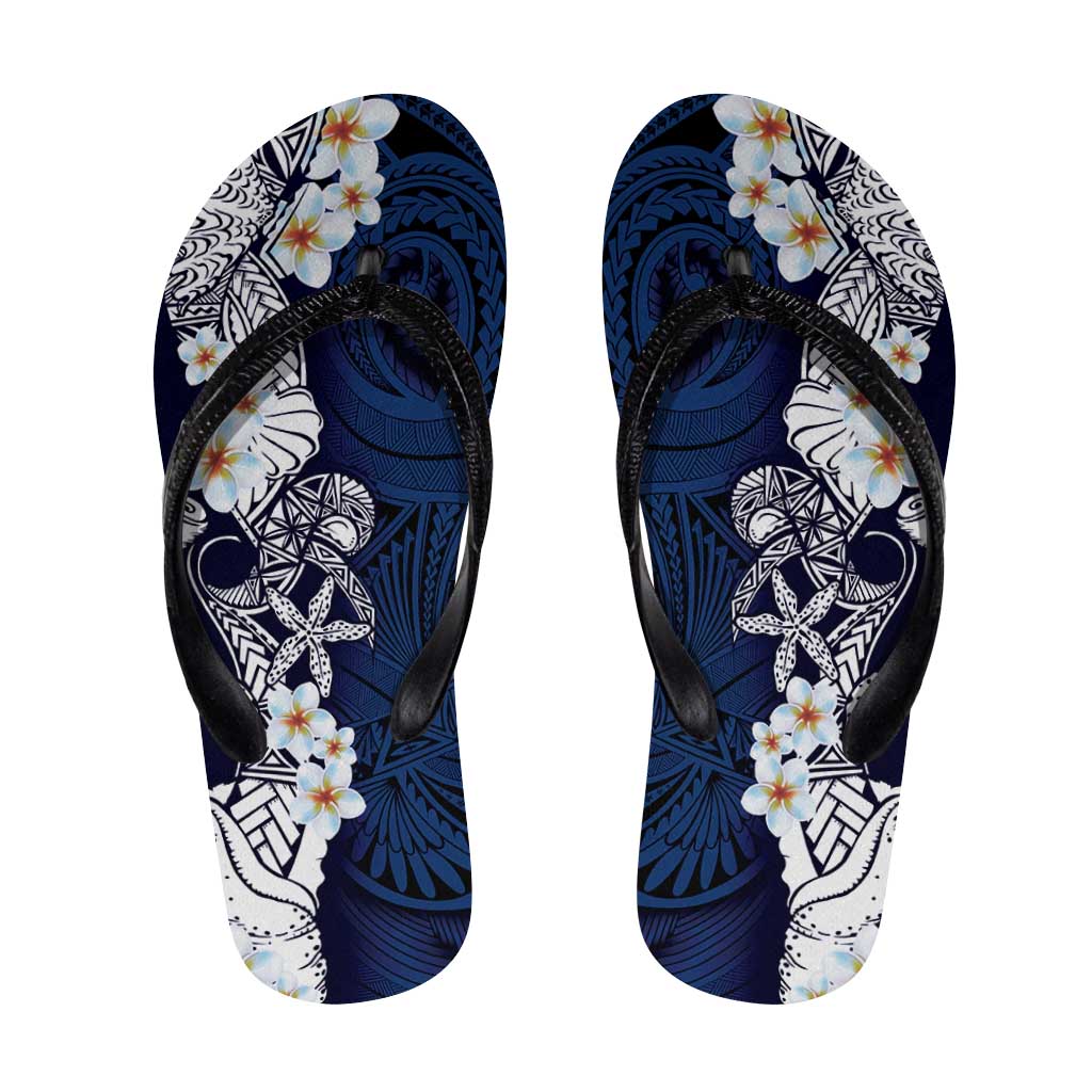 Blue Samoa Tattoo Flip Flops Plumeria Samoan Ocean Tatau Pattern LT14 Blue - Polynesian Pride