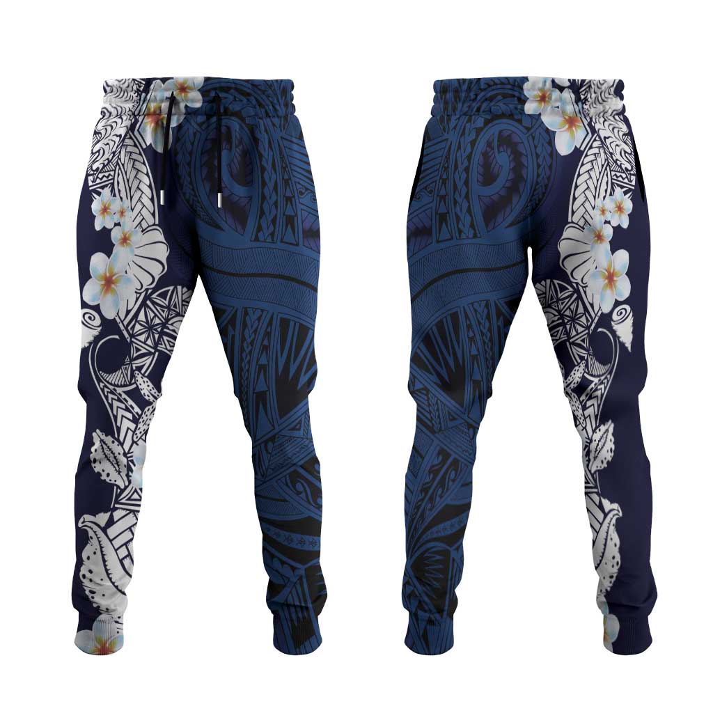 Blue Samoa Tattoo Jogger Pants Plumeria Samoan Ocean Tatau Pattern LT14 Blue - Polynesian Pride