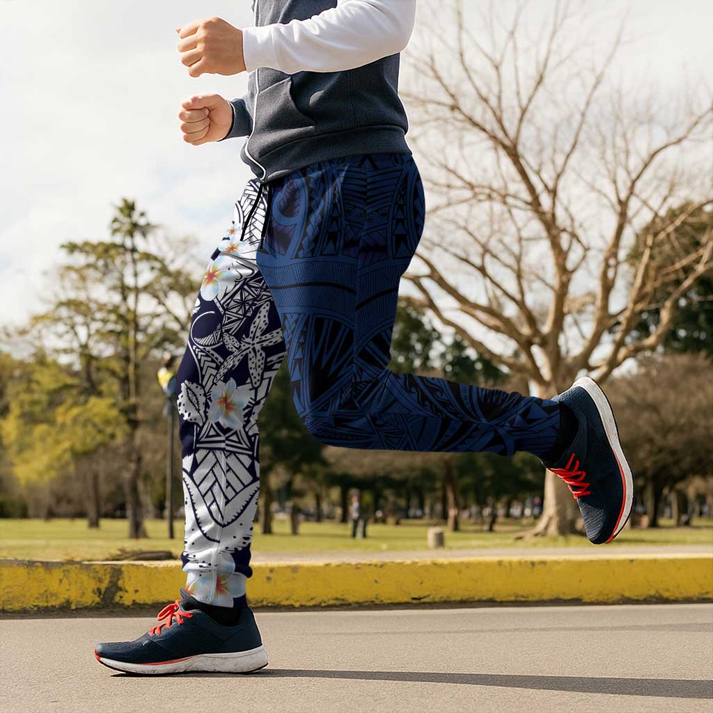 Blue Samoa Tattoo Jogger Pants Plumeria Samoan Ocean Tatau Pattern LT14 - Polynesian Pride