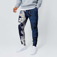 Blue Samoa Tattoo Jogger Pants Plumeria Samoan Ocean Tatau Pattern LT14 - Polynesian Pride