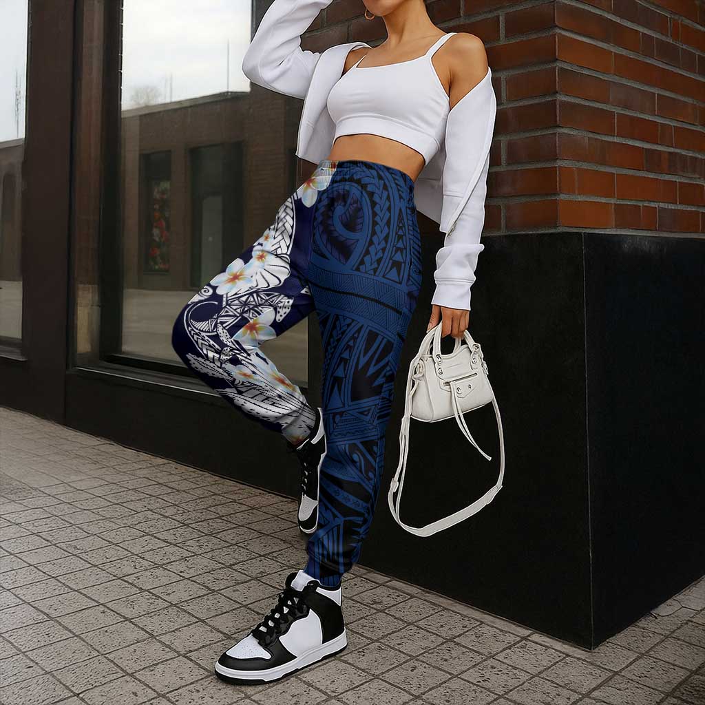 Blue Samoa Tattoo Jogger Pants Plumeria Samoan Ocean Tatau Pattern LT14 - Polynesian Pride
