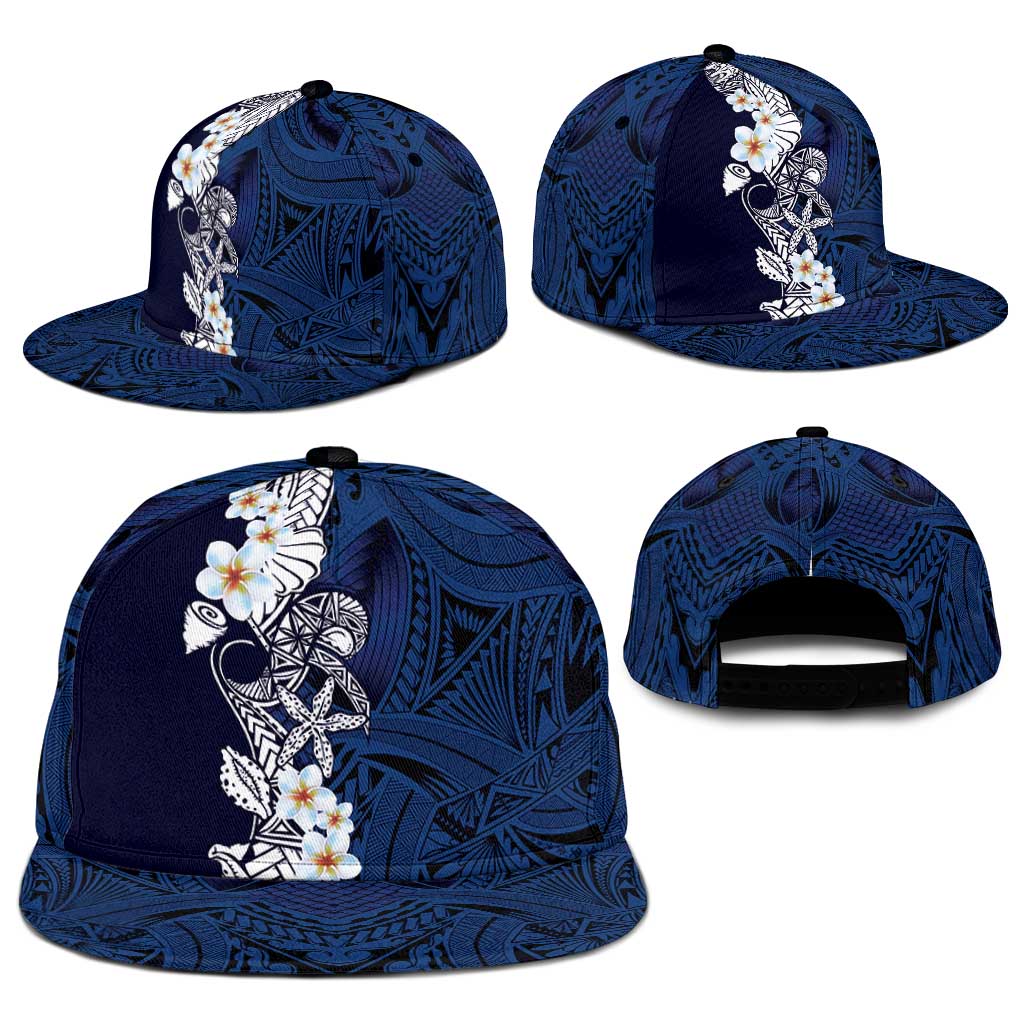 Blue Samoa Tattoo Snapback Cap Plumeria Samoan Ocean Tatau Pattern LT14 - Polynesian Pride