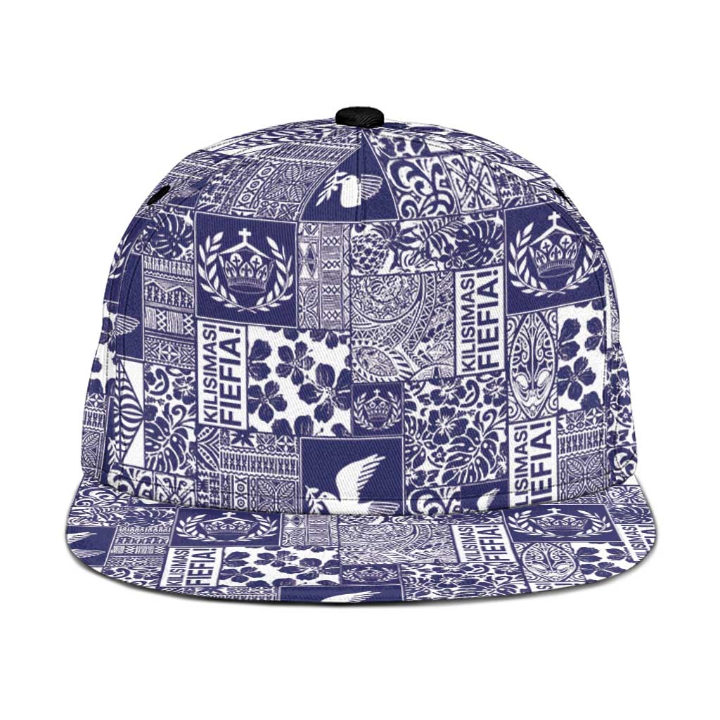 Blue Tonga Kilisimasi Fiefia Snapback Cap Pacific Patchwork Xmas Vibes LT9 One Size Blue - Polynesian Pride