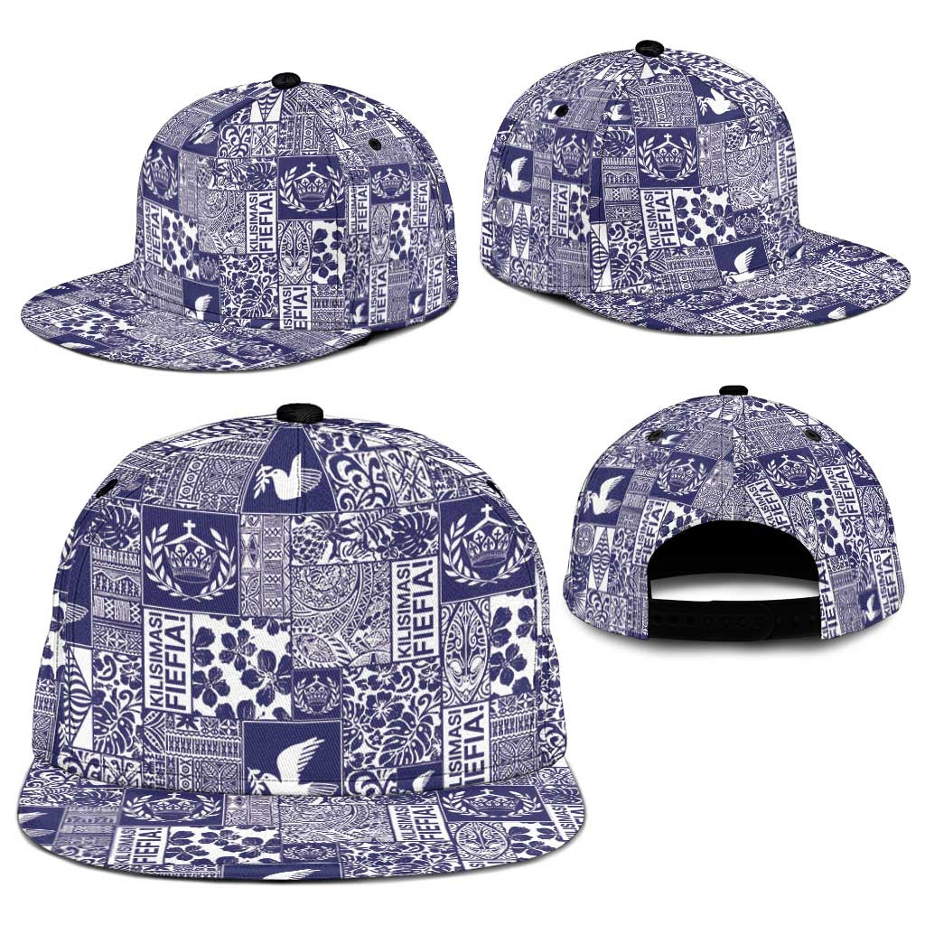 Blue Tonga Kilisimasi Fiefia Snapback Cap Pacific Patchwork Xmas Vibes LT9 - Polynesian Pride