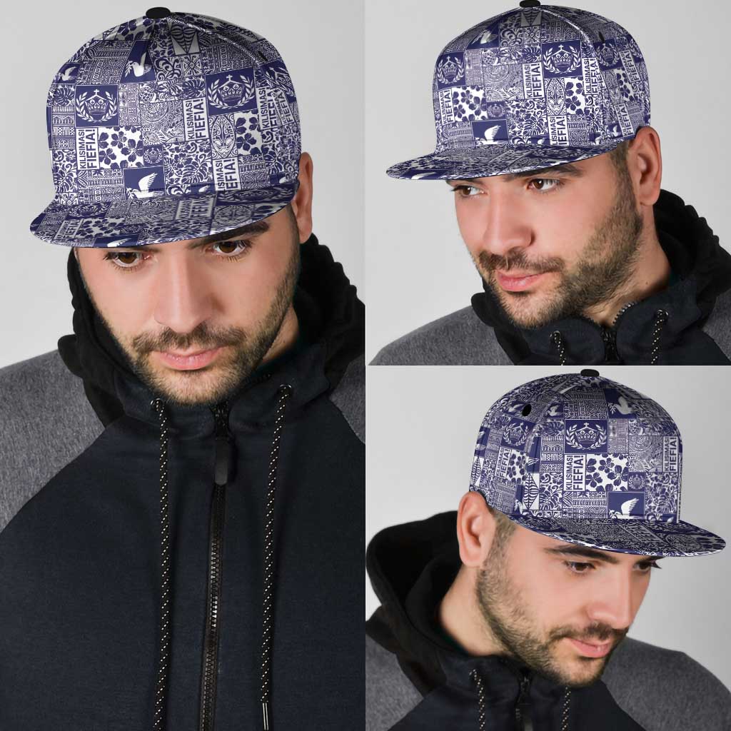 Blue Tonga Kilisimasi Fiefia Snapback Cap Pacific Patchwork Xmas Vibes LT9 - Polynesian Pride