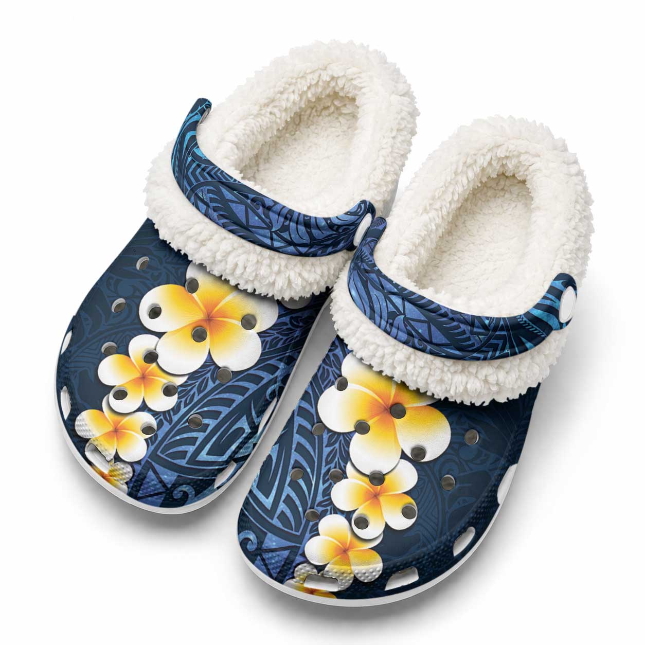 Blue Tropical Plumeria With Galaxy Polynesian Art Fleece Clogs LT14 Blue - Polynesian Pride