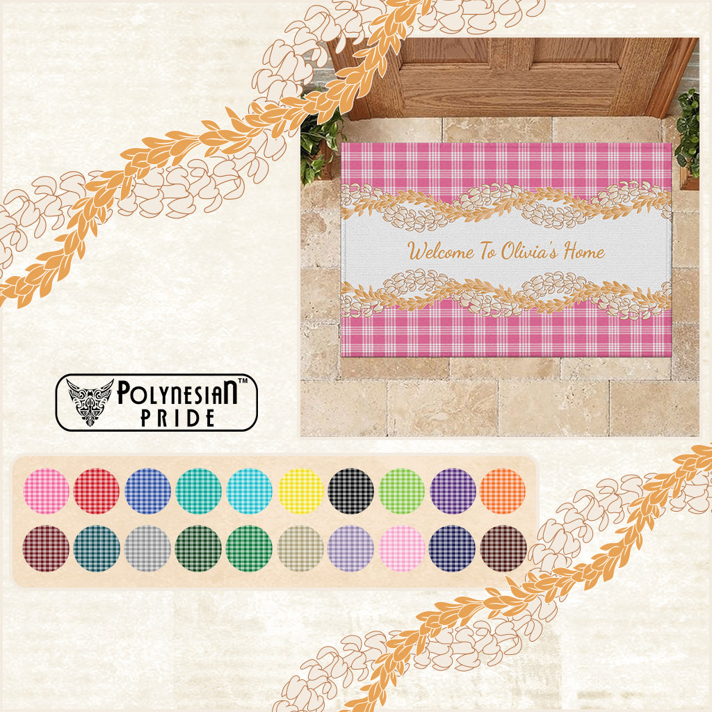 Custom Hawaii Palaka Rubber Doormat Puakenikeni Lei Traditional Hawaii-plaid CTM14 Multicolor - Polynesian Pride