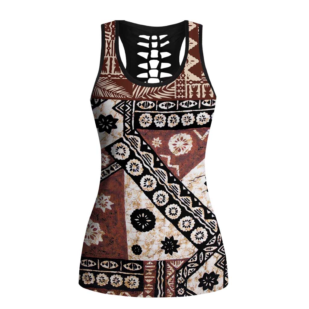 Brown Bula Fiji Hollow Tank Top Unique Masi Tapa Pattern LT14 Female Brown - Polynesian Pride