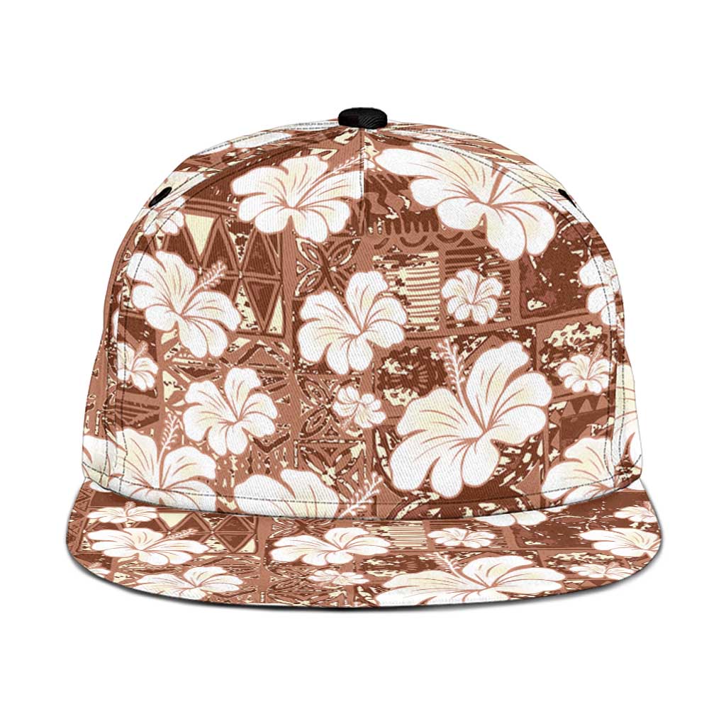 Brown Bula Fiji Masi Hibiscus Seamless Snapback Cap LT14 One Size Brown - Polynesian Pride