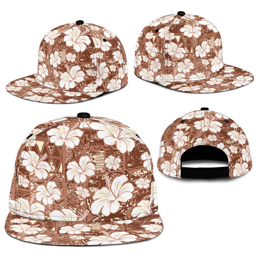 Brown Bula Fiji Masi Hibiscus Seamless Snapback Cap LT14 - Polynesian Pride