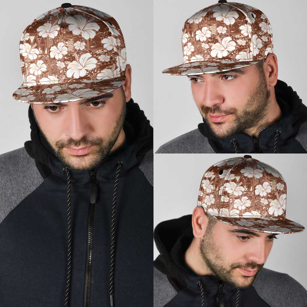Brown Bula Fiji Masi Hibiscus Seamless Snapback Cap LT14 - Polynesian Pride