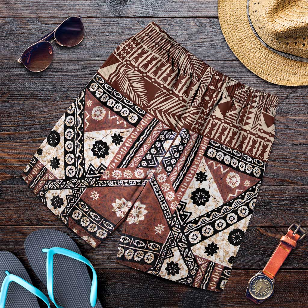 Brown Bula Fiji Shorts for Men Unique Masi Tapa Pattern LT14 Brown - Polynesian Pride